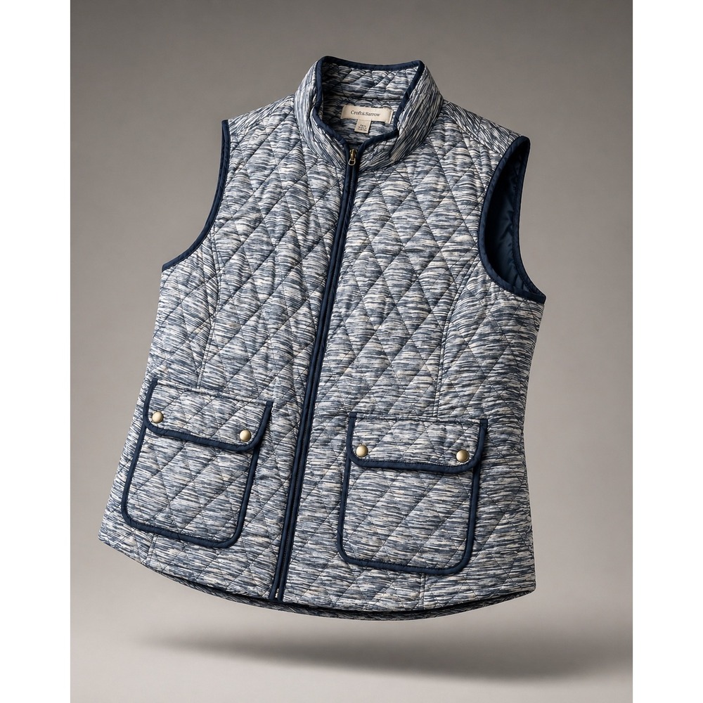 Croft & Barrow Womens XXL Blue Quilted Puffer Vest Space Dye Full Zip Pockets